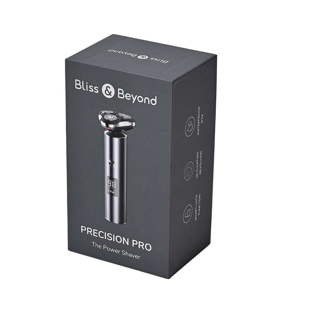 Bliss & Beyond Mens Metal Electric Shaver - IPX6 Waterproof, LED Display & Fast Charge - Black
