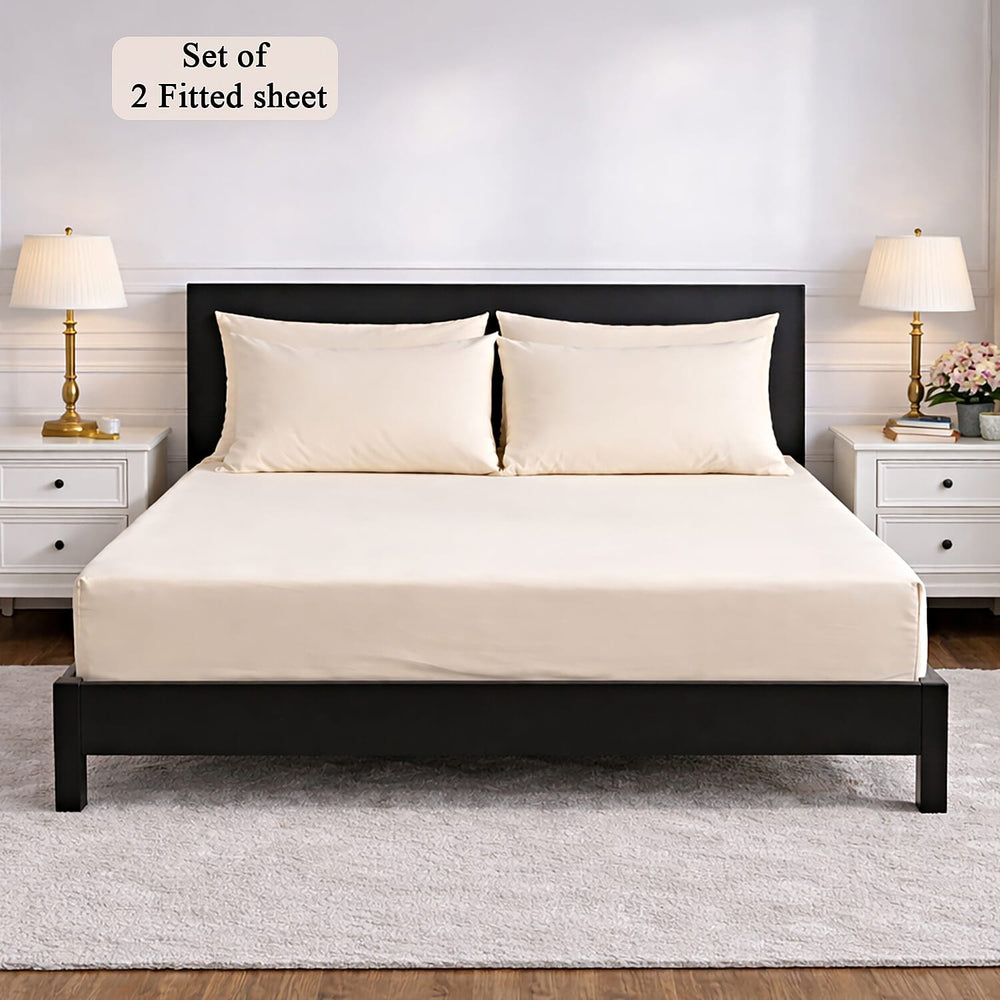 Hush Heven 6-Piece Bedding Set- Includes 2 Fitted Sheets - 4 Pillowcases (Double) - Beige