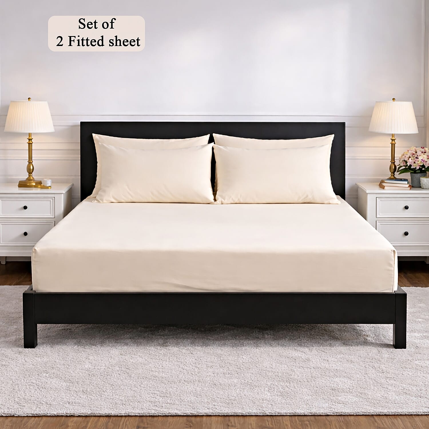 Hush Heven 6-Piece Bedding Set- Includes 2 Fitted Sheets - 4 Pillowcases (Double) - Beige
