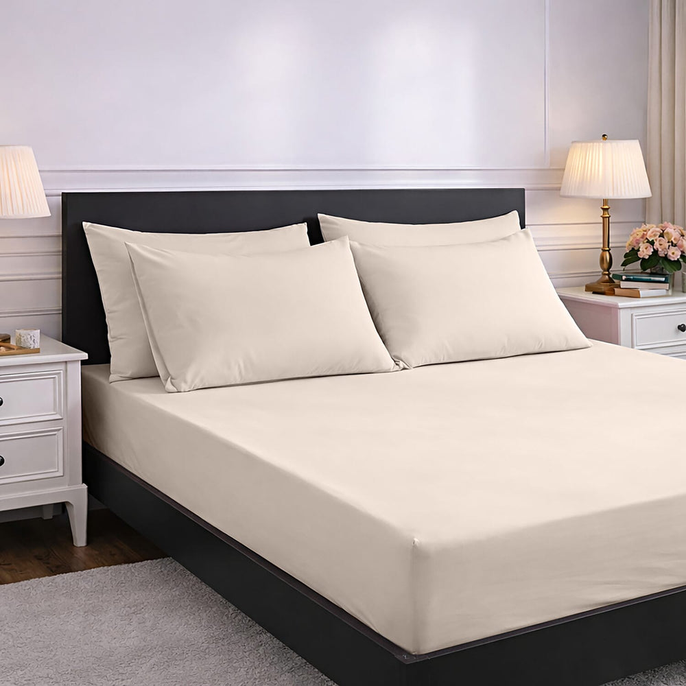 Hush Heven 6-Piece Bedding Set- Includes 2 Fitted Sheets - 4 Pillowcases (Double) - Beige