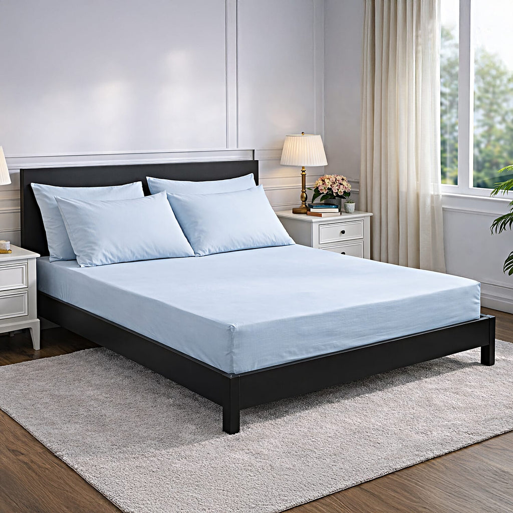 Hush Heven 6-Piece Bedding Set- Includes 2 Fitted Sheets - 4 Pillowcases (Double) - Light Blue