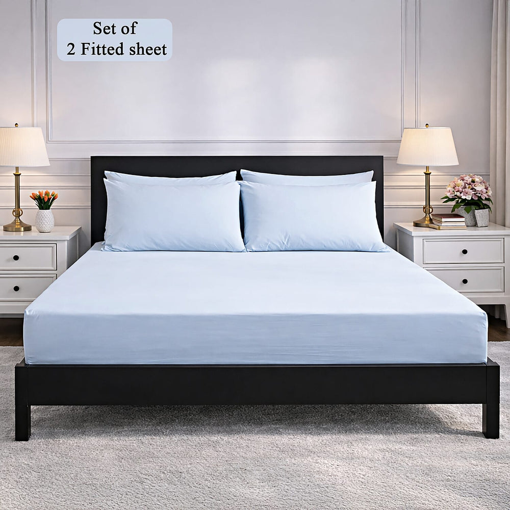 Hush Heven 6-Piece Bedding Set- Includes 2 Fitted Sheets - 4 Pillowcases (Double) - Light Blue