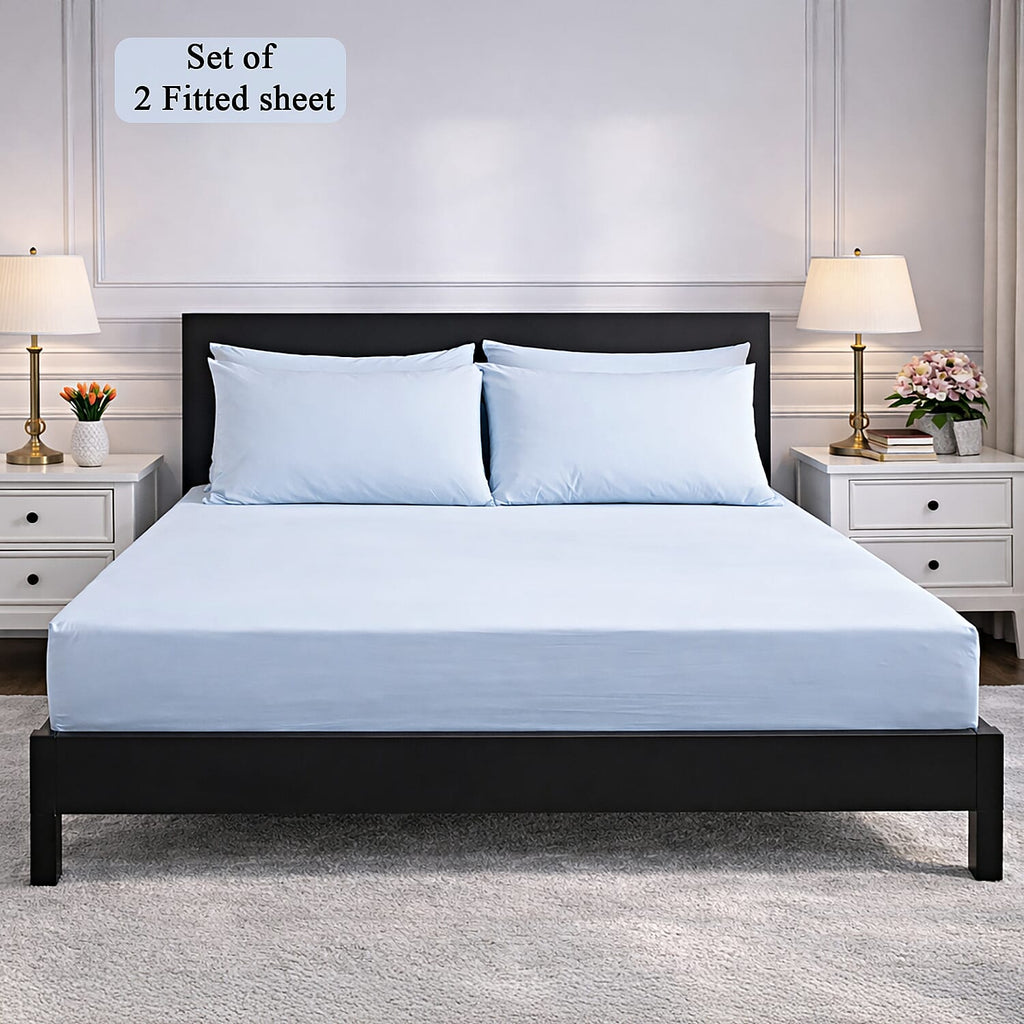 Hush Heven 6-Piece Bedding Set- Includes 2 Fitted Sheets - 4 Pillowcases (Double) - Light Blue