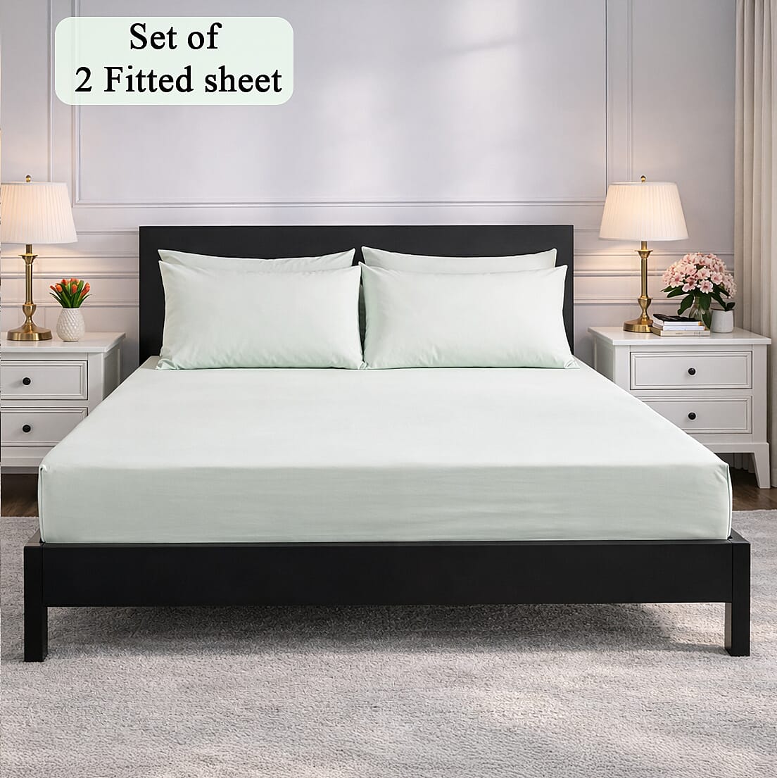 Hush Heven 6-Piece Bedding Set- Includes 2 Fitted Sheets - 4 Pillowcases (Double) - Sage Green