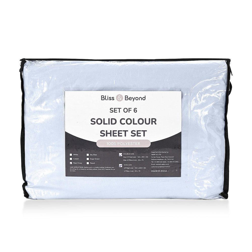 Hush Heven 6-Piece Bedding Set- Includes 2 Fitted Sheets - 4 Pillowcases (Double) - Light Grey