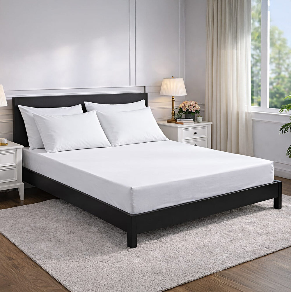 Hush Heven 6-Piece Bedding Set- Includes 2 Fitted Sheets - 4 Pillowcases (Double) - White
