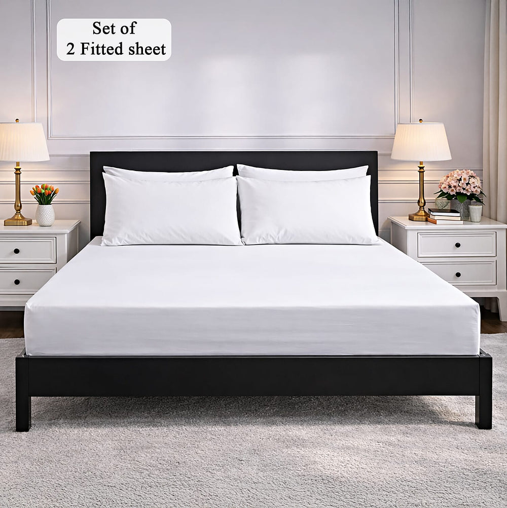 Hush Heven 6-Piece Bedding Set- Includes 2 Fitted Sheets - 4 Pillowcases (Double) - White