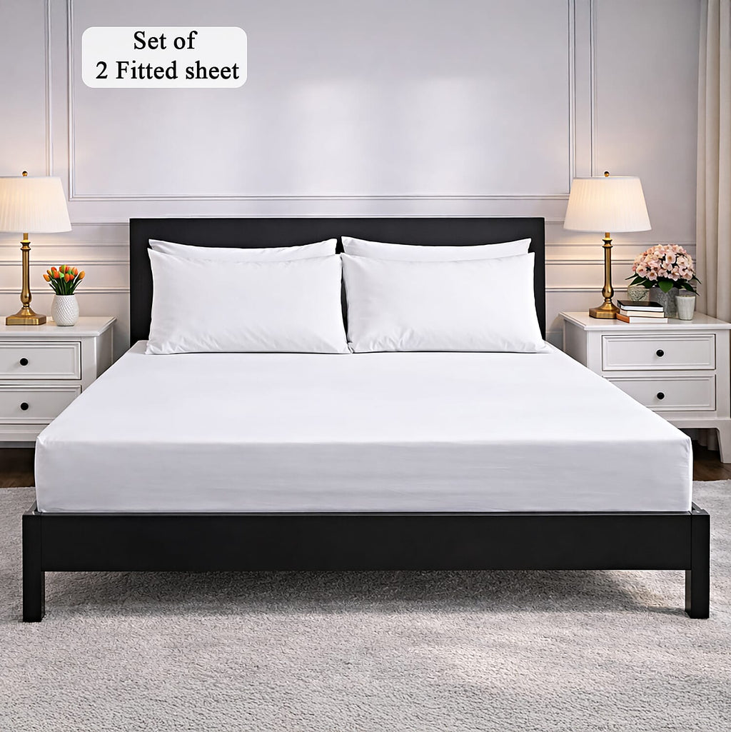 Hush Heven 6-Piece Bedding Set- Includes 2 Fitted Sheets - 4 Pillowcases (Double) - White