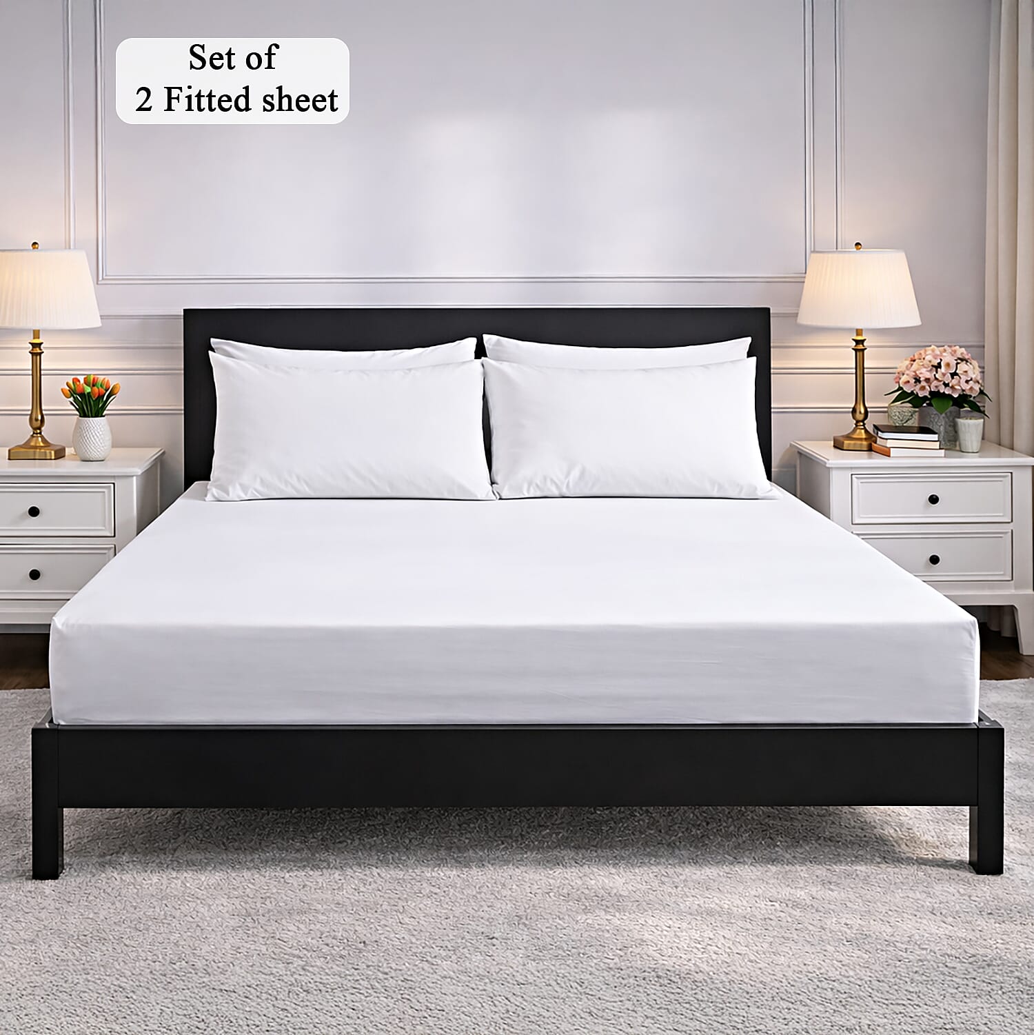 Hush Heven 6-Piece Bedding Set- Includes 2 Fitted Sheets - 4 Pillowcases (Double) - White