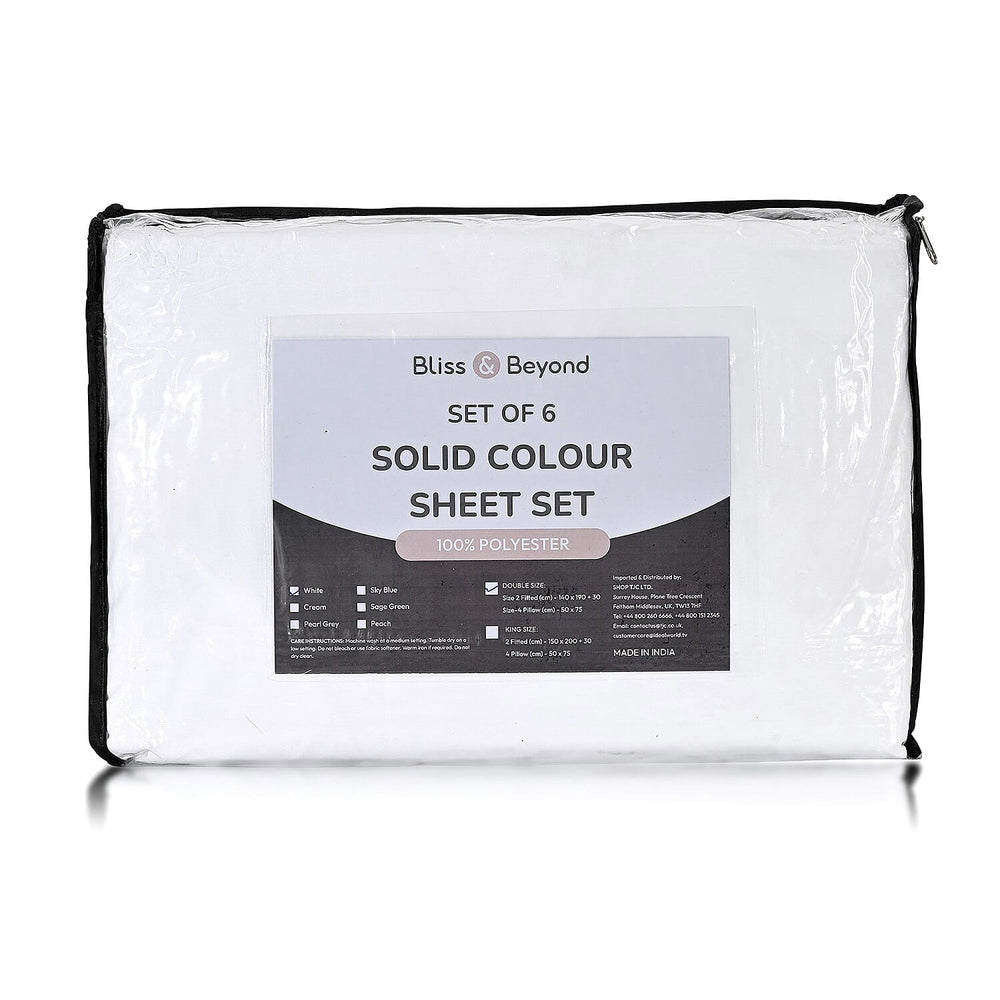 Hush Heven 6-Piece Bedding Set- Includes 2 Fitted Sheets - 4 Pillowcases (Double) - White