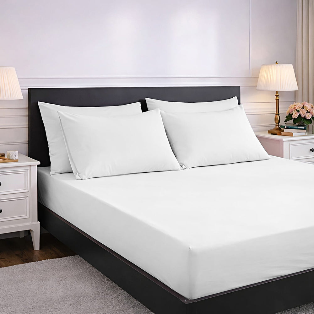 Hush Heven 6-Piece Bedding Set- Includes 2 Fitted Sheets - 4 Pillowcases (King) - White