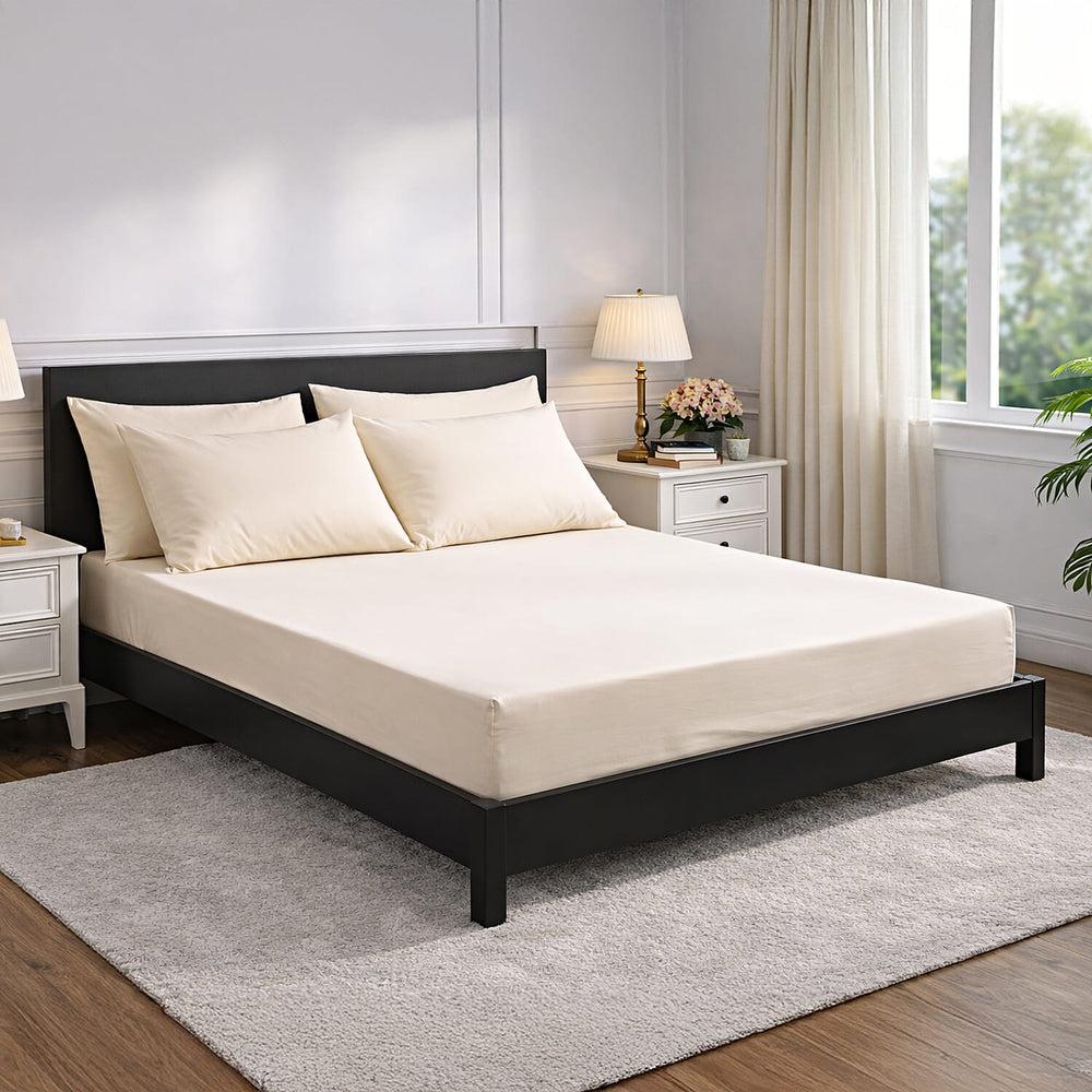 Hush Heven 6-Piece Bedding Set- Includes 2 Fitted Sheets - 4 Pillowcases (King) - Beige