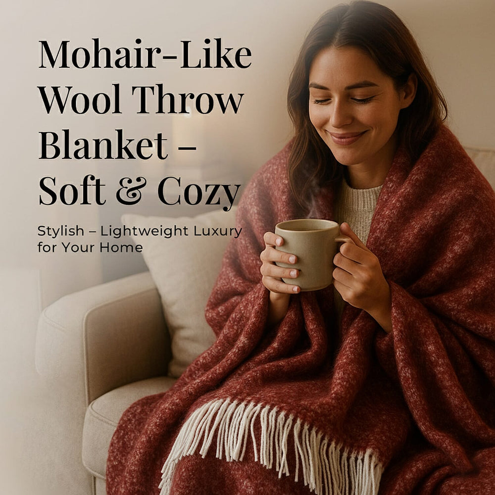 Bliss - Beyond Supersoft Mohair Wool Cozy Blanket with Timeless Appeal (Size 170x130 cm) - Maroon