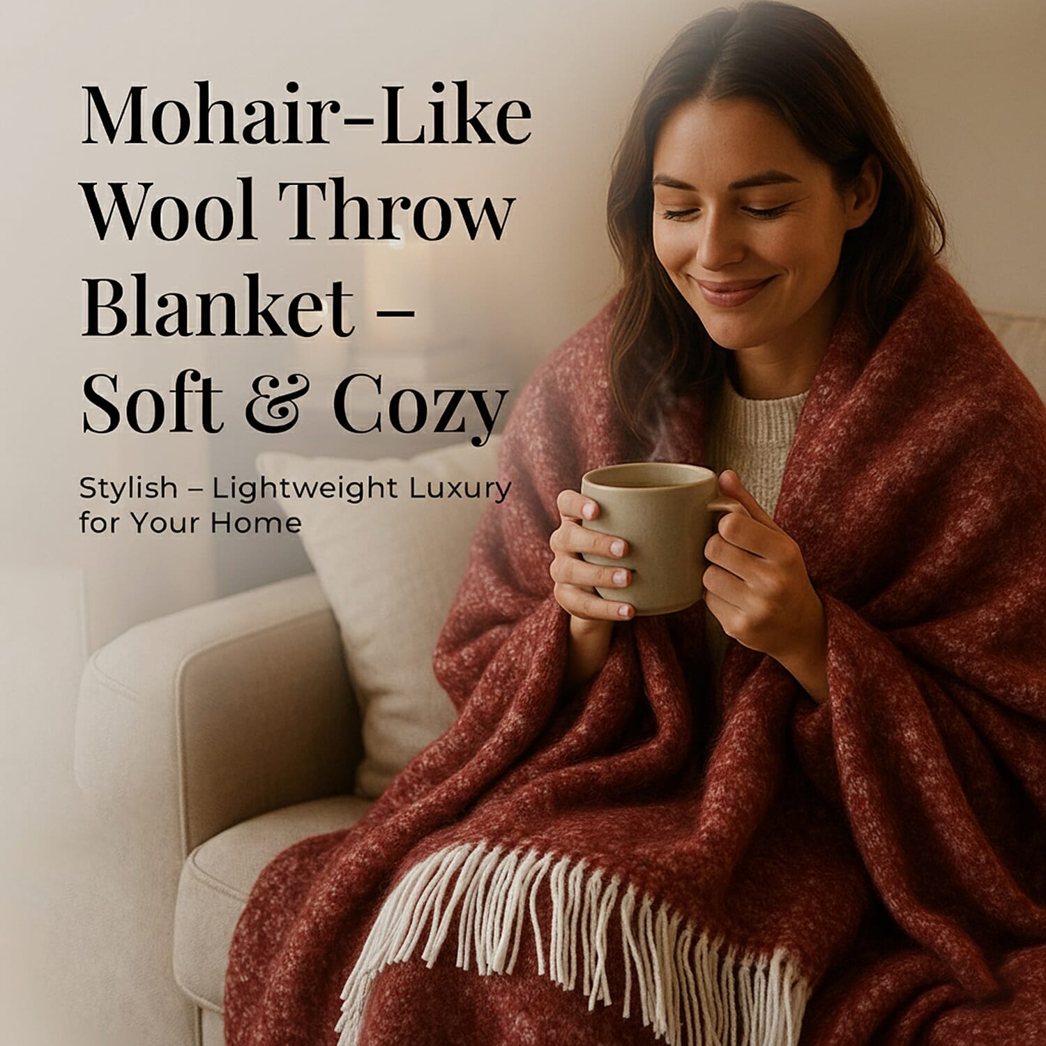 Bliss - Beyond Supersoft Mohair Wool Cozy Blanket with Timeless Appeal (Size 170x130 cm) - Maroon