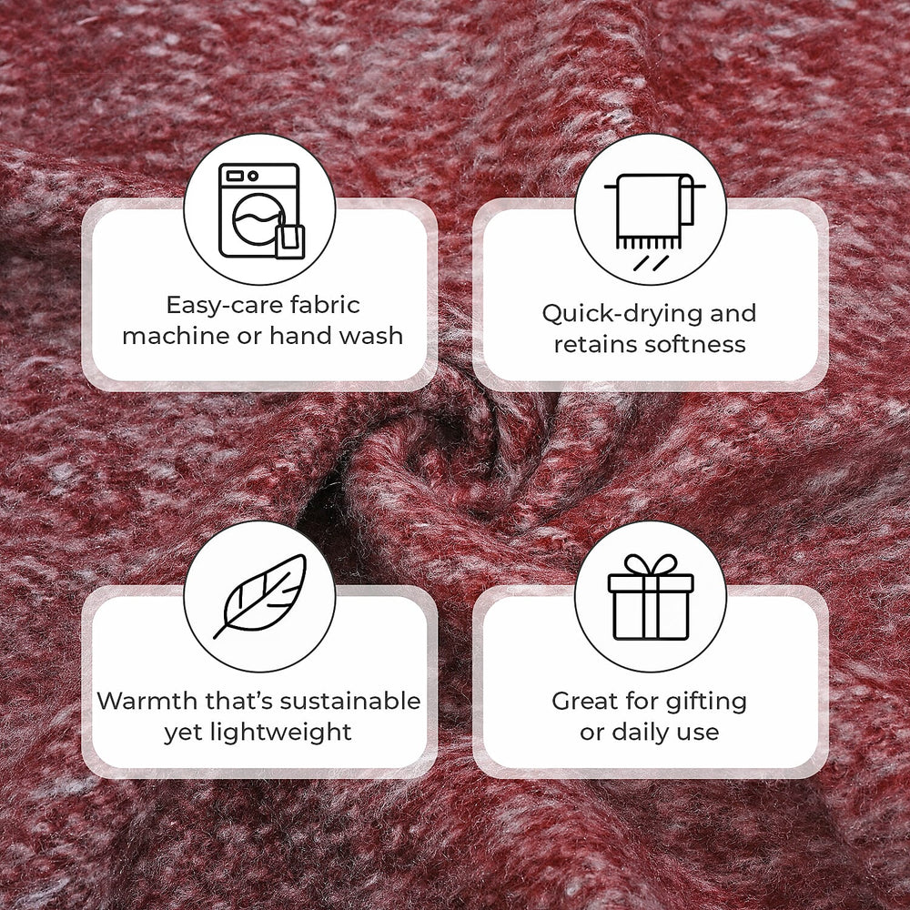 Bliss - Beyond Supersoft Mohair Wool Cozy Blanket with Timeless Appeal (Size 170x130 cm) - Maroon