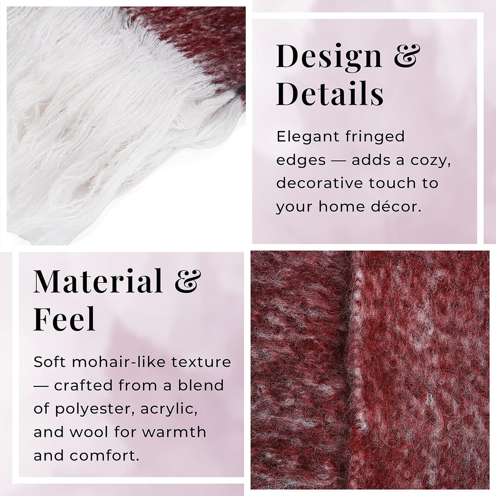 Bliss - Beyond Supersoft Mohair Wool Cozy Blanket with Timeless Appeal (Size 170x130 cm) - Maroon