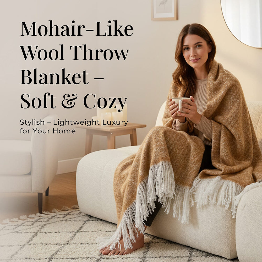 Bliss - Beyond Supersoft Mohair Wool Cozy Blanket with Timeless Appeal (Size 170x130 cm) - Mustard