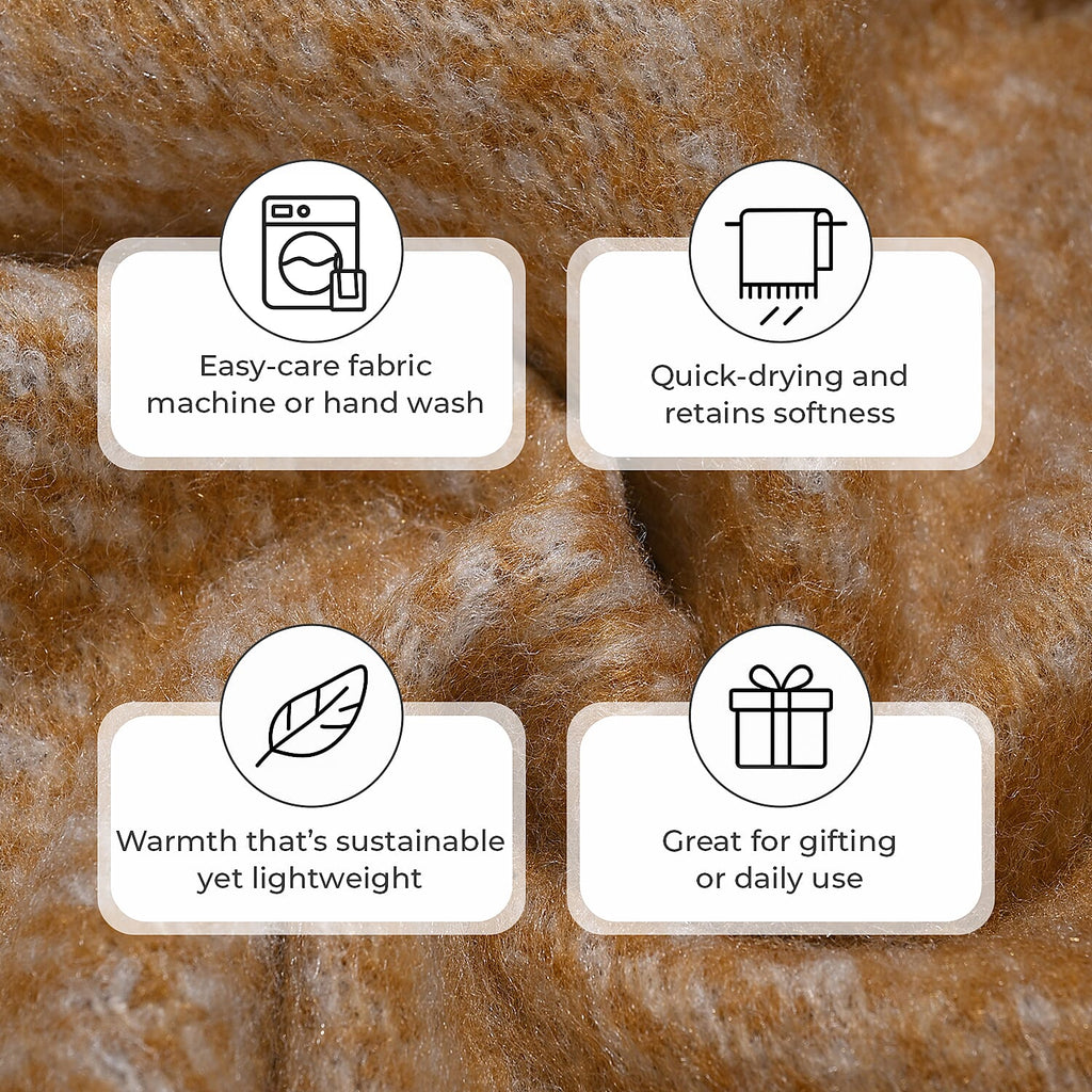 Bliss - Beyond Supersoft Mohair Wool Cozy Blanket with Timeless Appeal (Size 170x130 cm) - Mustard