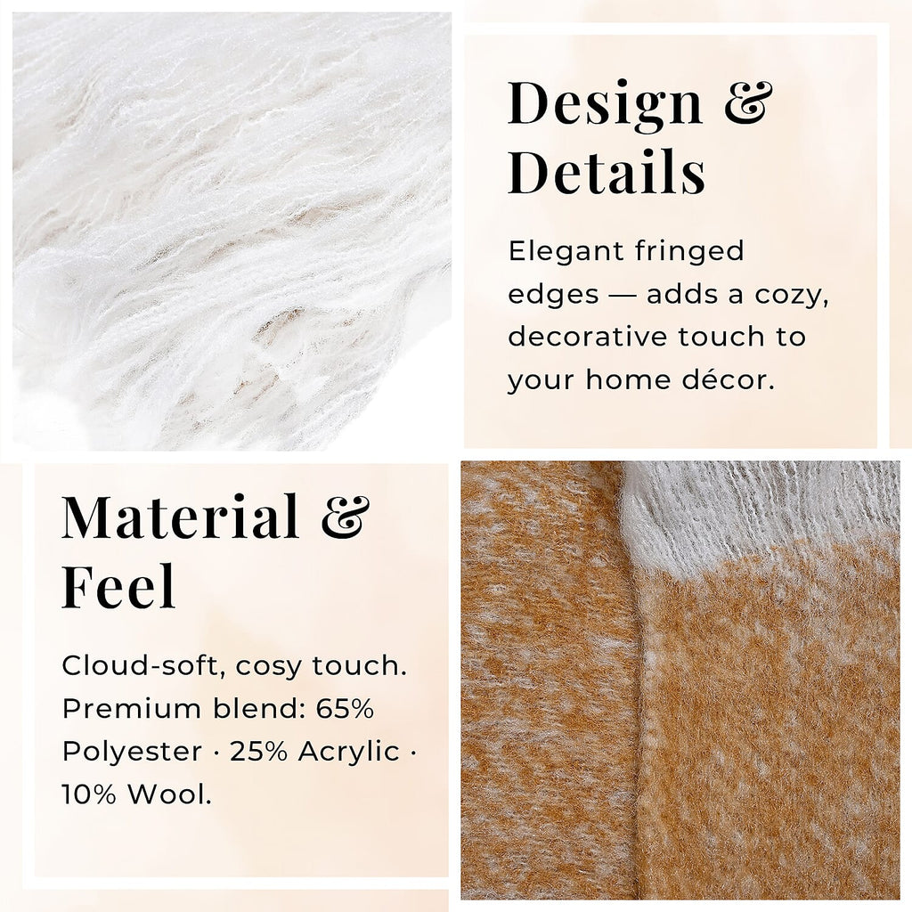 Bliss - Beyond Supersoft Mohair Wool Cozy Blanket with Timeless Appeal (Size 170x130 cm) - Mustard