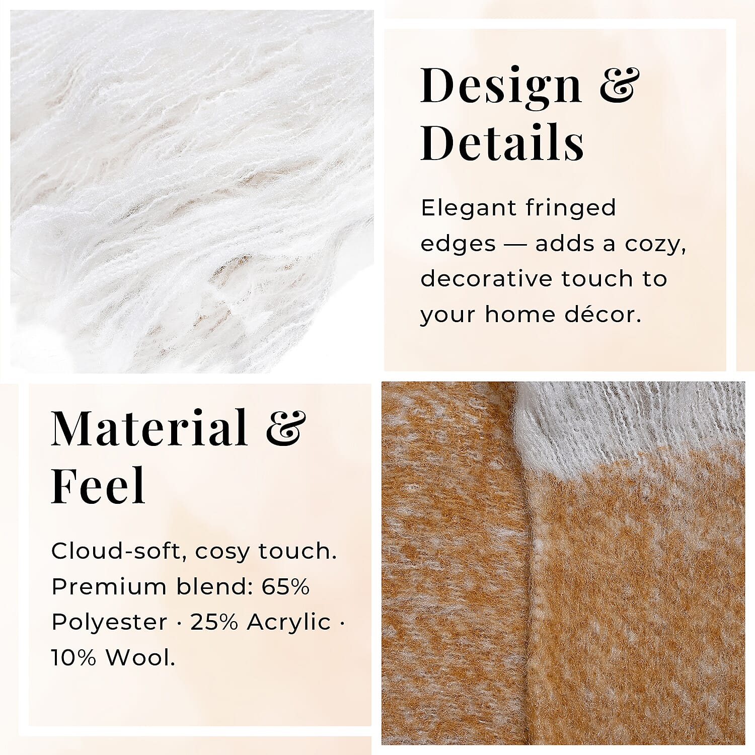 Bliss - Beyond Supersoft Mohair Wool Cozy Blanket with Timeless Appeal (Size 170x130 cm) - Mustard