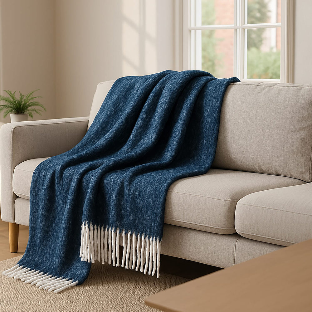Bliss - Beyond Supersoft Mohair Wool Cozy Blanket with Timeless Appeal (Size 170x130 cm) - Navy