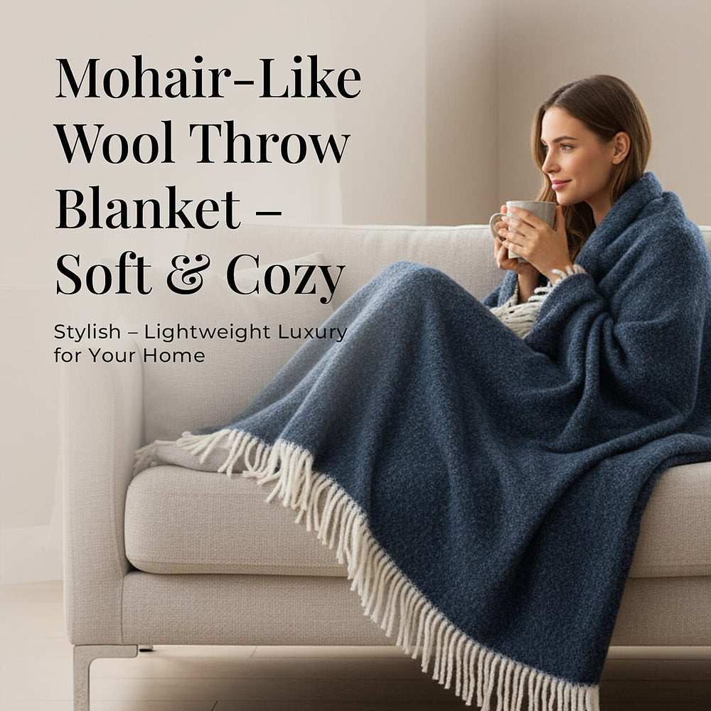 Bliss - Beyond Supersoft Mohair Wool Cozy Blanket with Timeless Appeal (Size 170x130 cm) - Navy