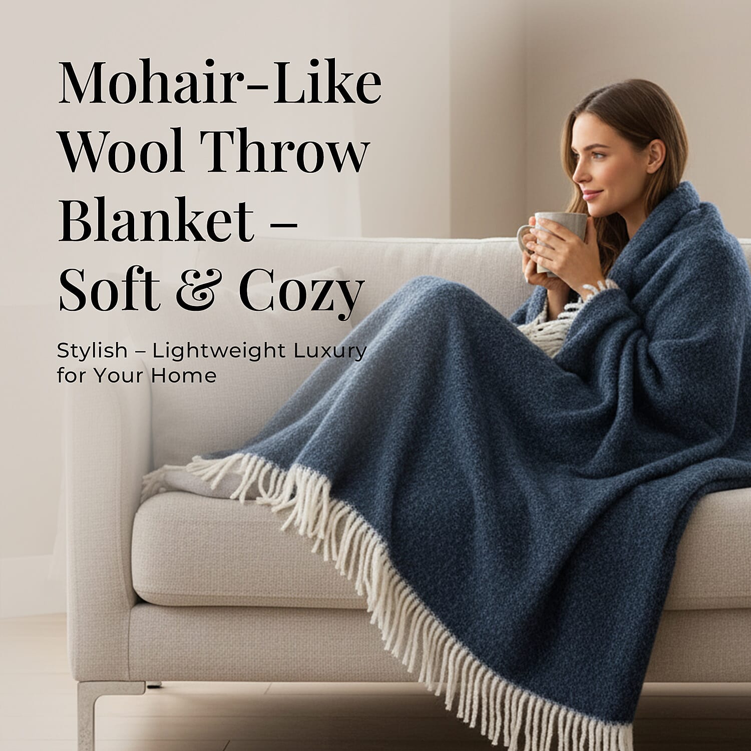 Bliss - Beyond Supersoft Mohair Wool Cozy Blanket with Timeless Appeal (Size 170x130 cm) - Navy