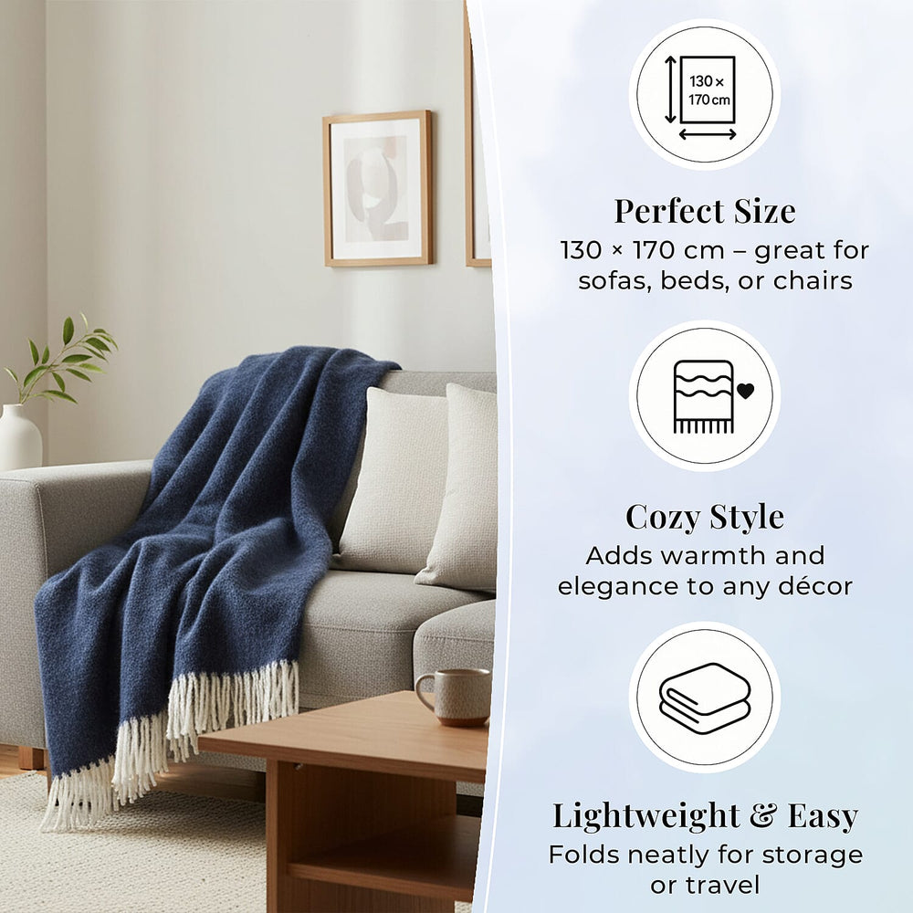 Bliss - Beyond Supersoft Mohair Wool Cozy Blanket with Timeless Appeal (Size 170x130 cm) - Navy