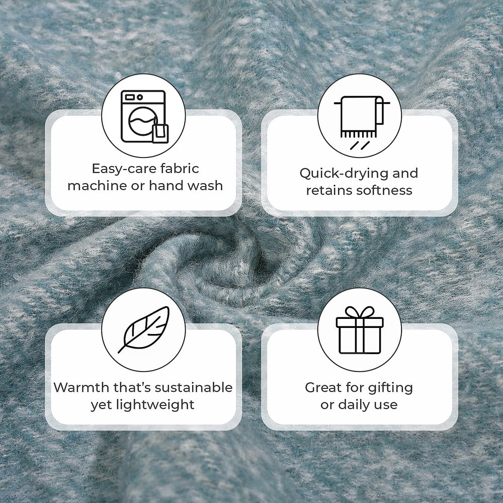 Bliss - Beyond Supersoft Mohair Wool Cozy Blanket with Timeless Appeal (Size 170x130 cm) - Sky Blue - White
