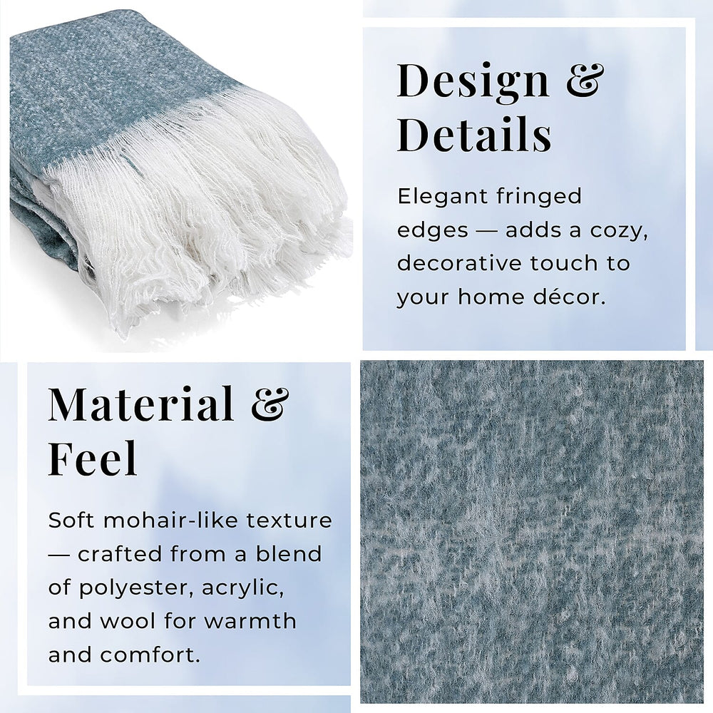 Bliss - Beyond Supersoft Mohair Wool Cozy Blanket with Timeless Appeal (Size 170x130 cm) - Sky Blue - White