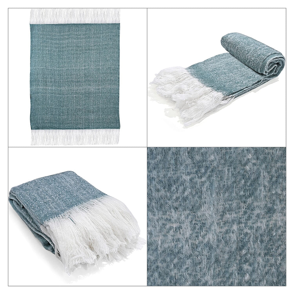 Bliss - Beyond Supersoft Mohair Wool Cozy Blanket with Timeless Appeal (Size 170x130 cm) - Sky Blue - White