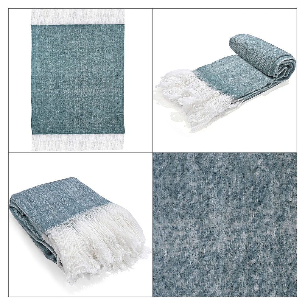 Bliss - Beyond Supersoft Mohair Wool Cozy Blanket with Timeless Appeal (Size 170x130 cm) - Sky Blue - White
