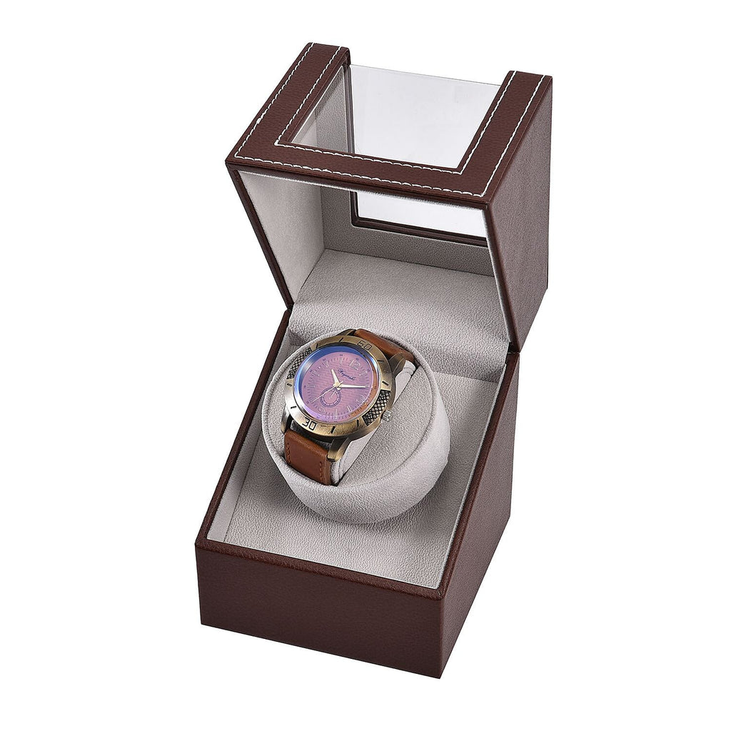 Automatic Rotating Watch Winder Box (Size 12x13x16 cm) - Brown - Grey