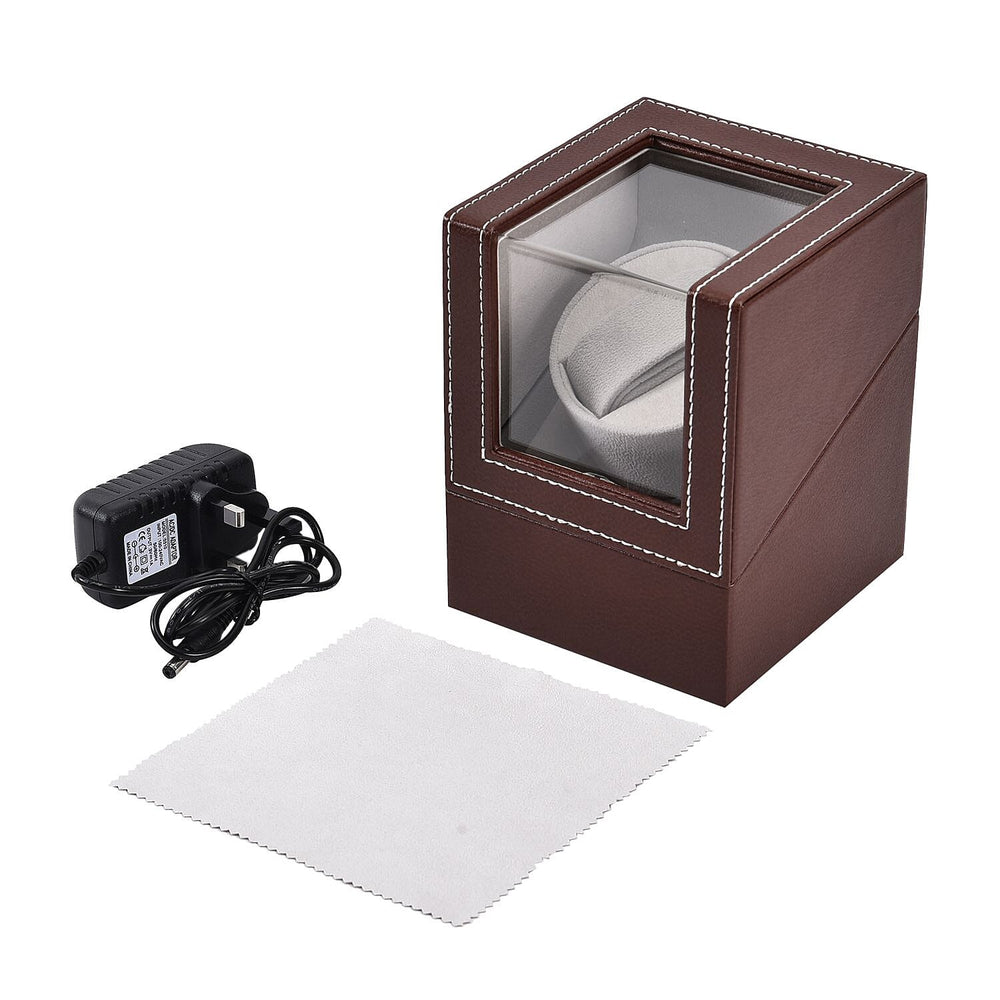 Automatic Rotating Watch Winder Box (Size 12x13x16 cm) - Brown - Grey