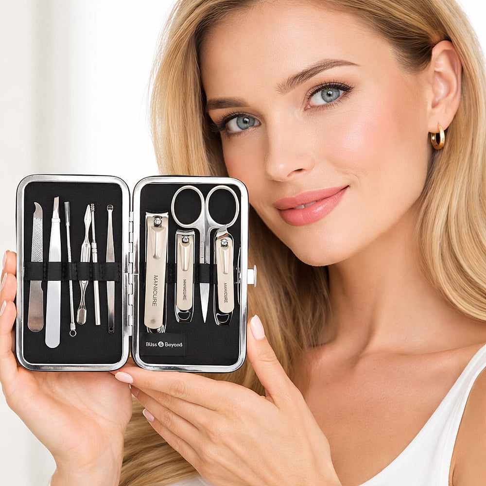 Bliss - Beyond 10 Piece Stainless Steel Embossed Manicure Set - Blue