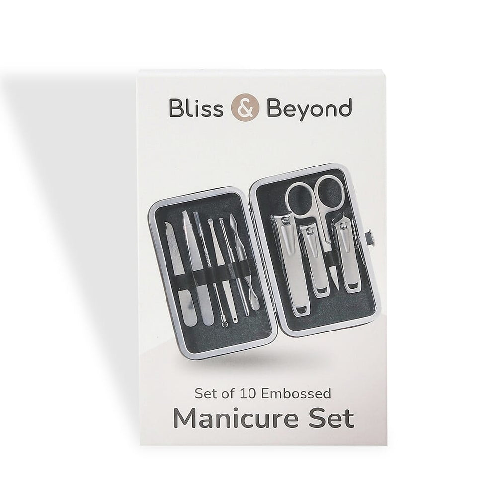 Bliss - Beyond 10 Piece Stainless Steel Embossed Manicure Set - Blue