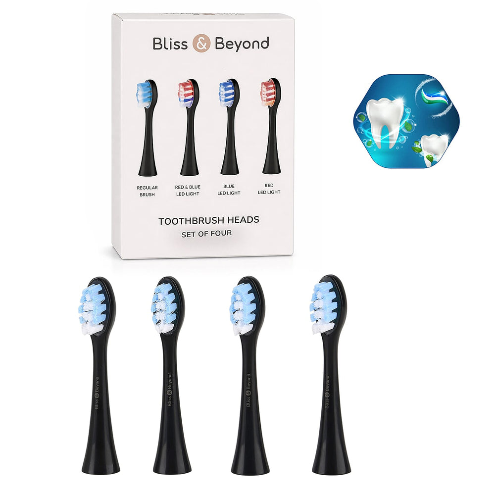 Bliss & Beyond Set of 4 toothbrush head - Black with logo                                                                           1 pc red light head,