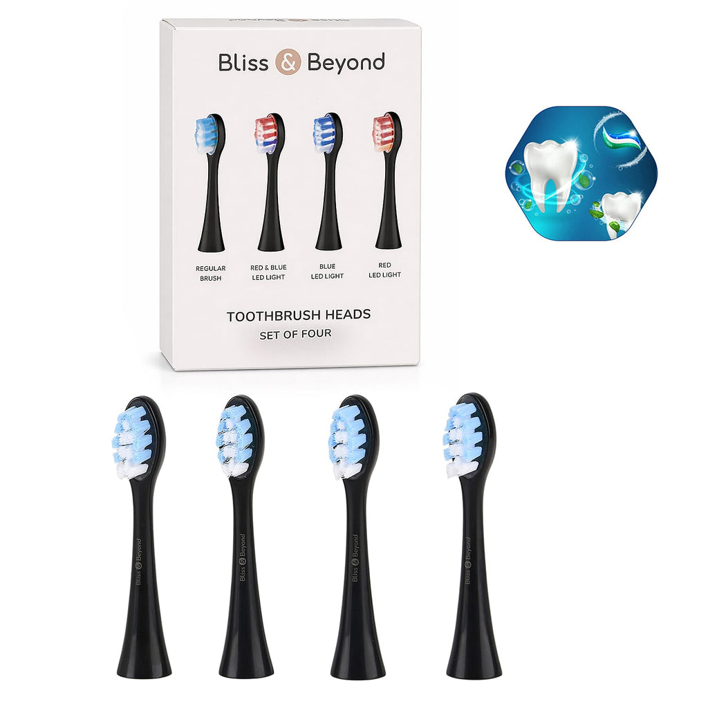 Bliss & Beyond Set of 4 toothbrush head - Black with logo                                                                           1 pc red light head,