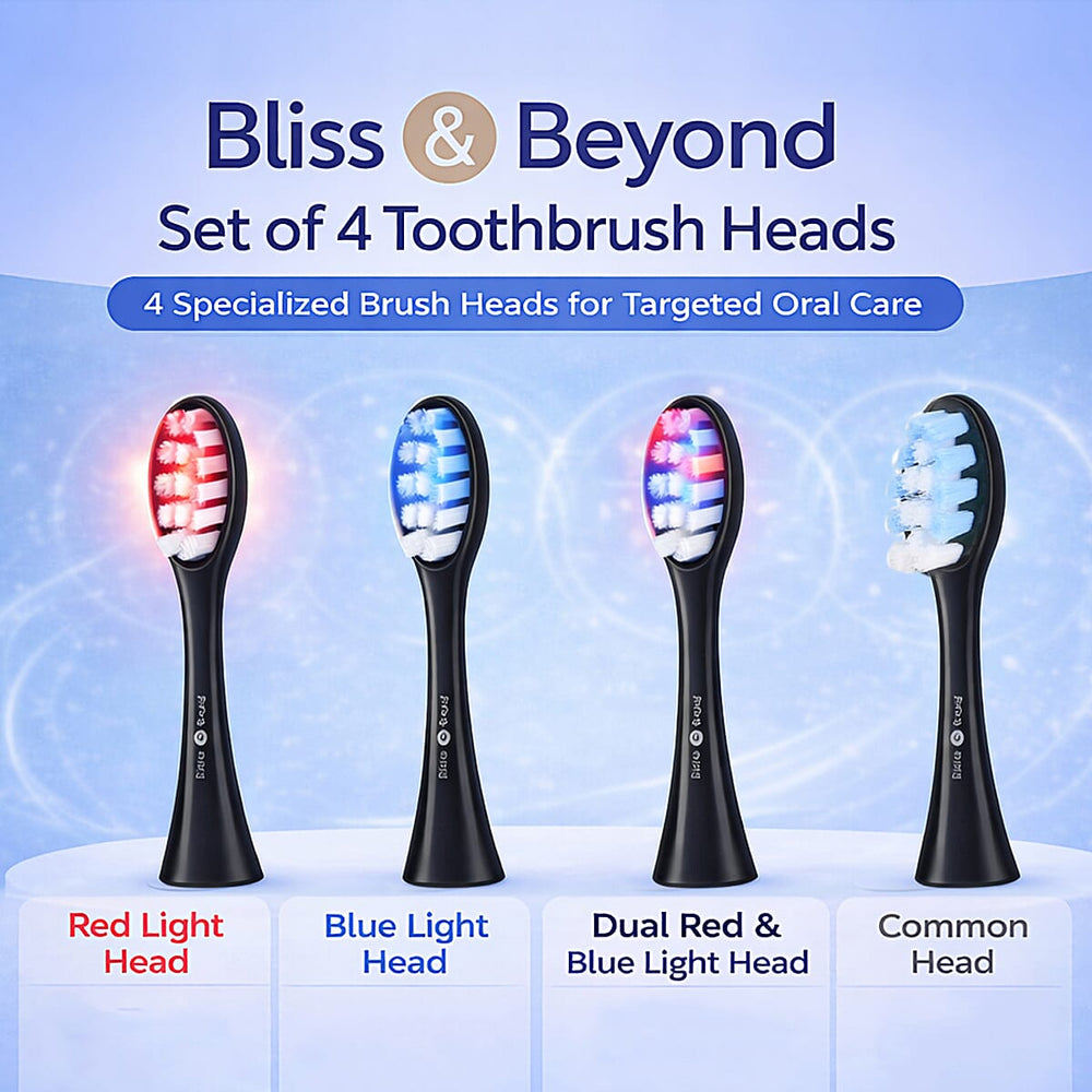 Bliss & Beyond Set of 4 toothbrush head - Black with logo                                                                           1 pc red light head,
