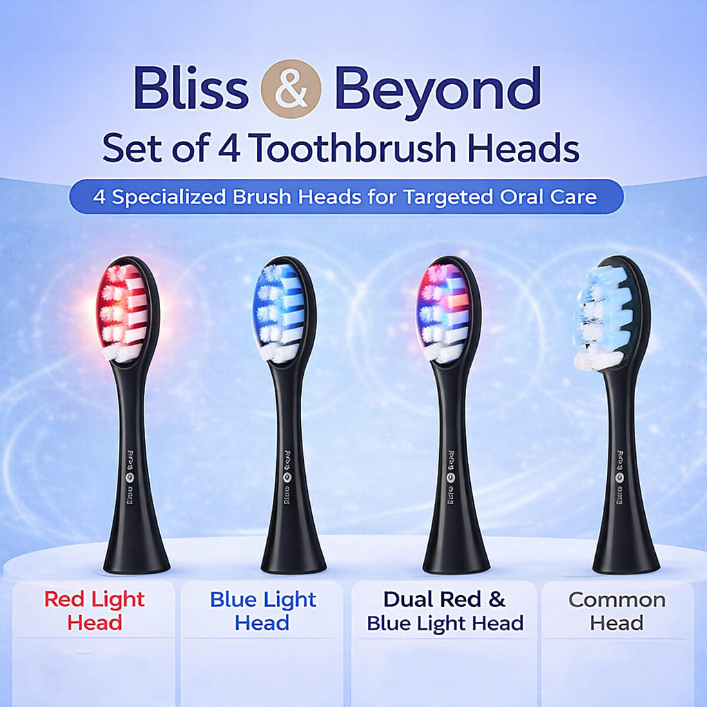 Bliss & Beyond Set of 4 toothbrush head - Black with logo                                                                           1 pc red light head,