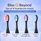 Bliss & Beyond Set of 4 toothbrush head - Black with logo                                                                           1 pc red light head,