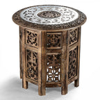 Bliss - Beyond Hand Carved Oxidized Pattern Table (45cm) - Silver - Brown