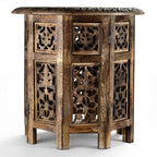 Bliss - Beyond Hand Carved Oxidized Pattern Table (45cm) - Silver - Brown