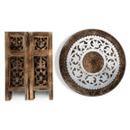 Bliss - Beyond Hand Carved Oxidized Pattern Table (45cm) - Silver - Brown