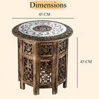 Bliss - Beyond Hand Carved Oxidized Pattern Table (45cm) - Silver - Brown