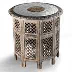 Bliss - Beyond Hand Carved Oxidized Pattern Table (53cm) - Silver - Brown