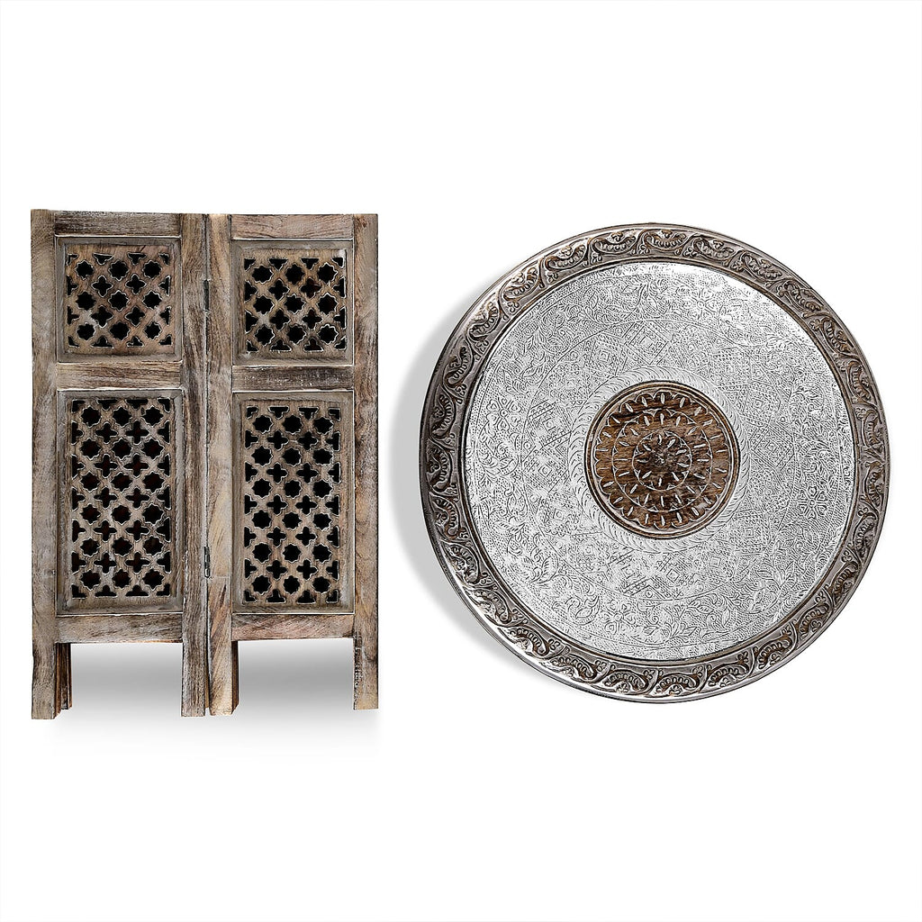 Bliss - Beyond Hand Carved Oxidized Pattern Table (53cm) - Silver - Brown