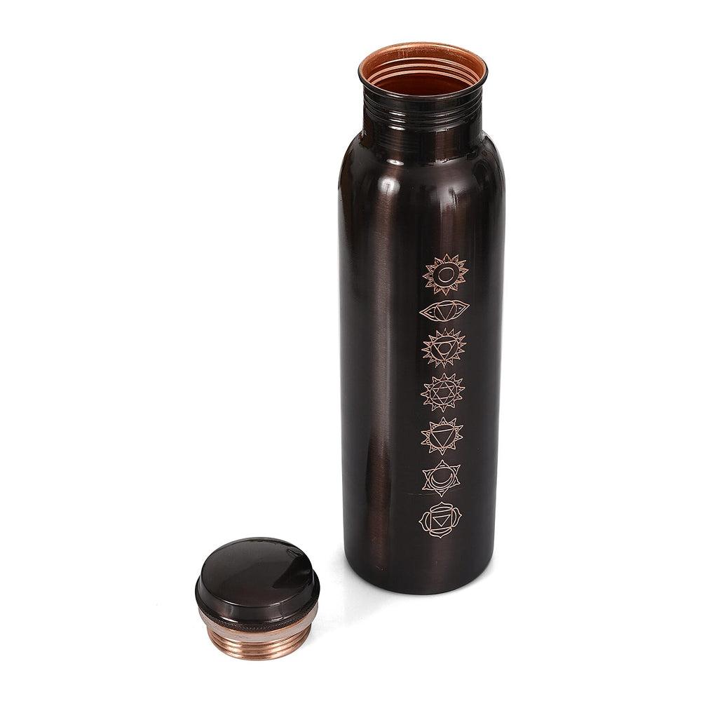 Bliss - Beyond Engraved Seven Chakra Copper 750ml Water Bottle with Tin Gift Box - Black