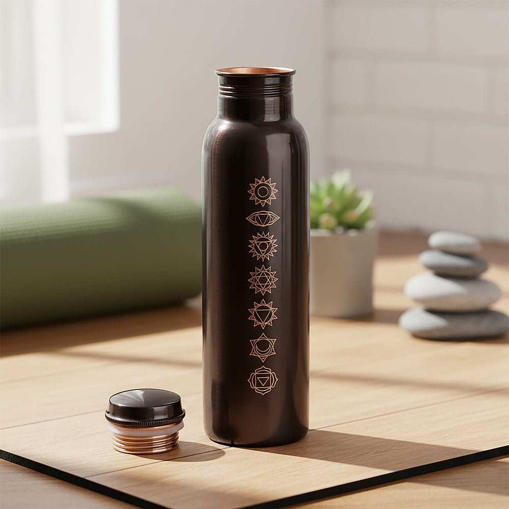 Bliss - Beyond Engraved Seven Chakra Copper 750ml Water Bottle with Tin Gift Box - Black