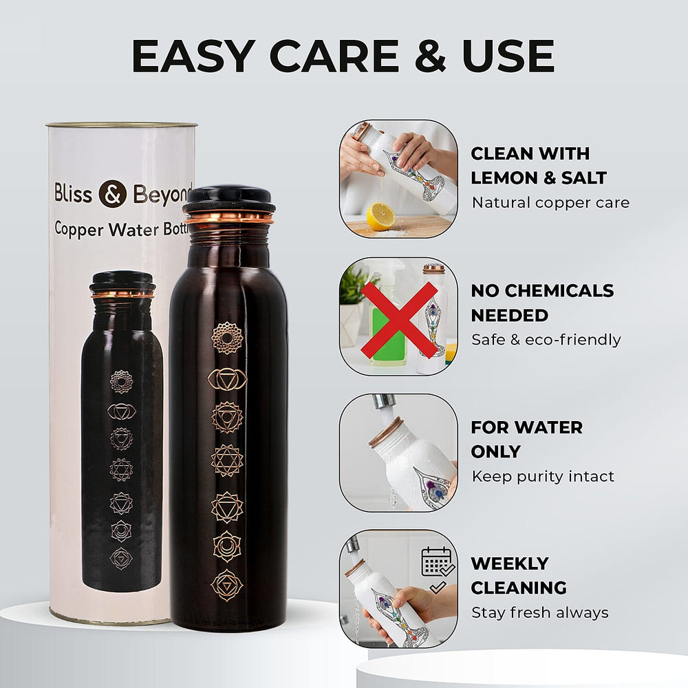 Bliss - Beyond Engraved Seven Chakra Copper 750ml Water Bottle with Tin Gift Box - Black